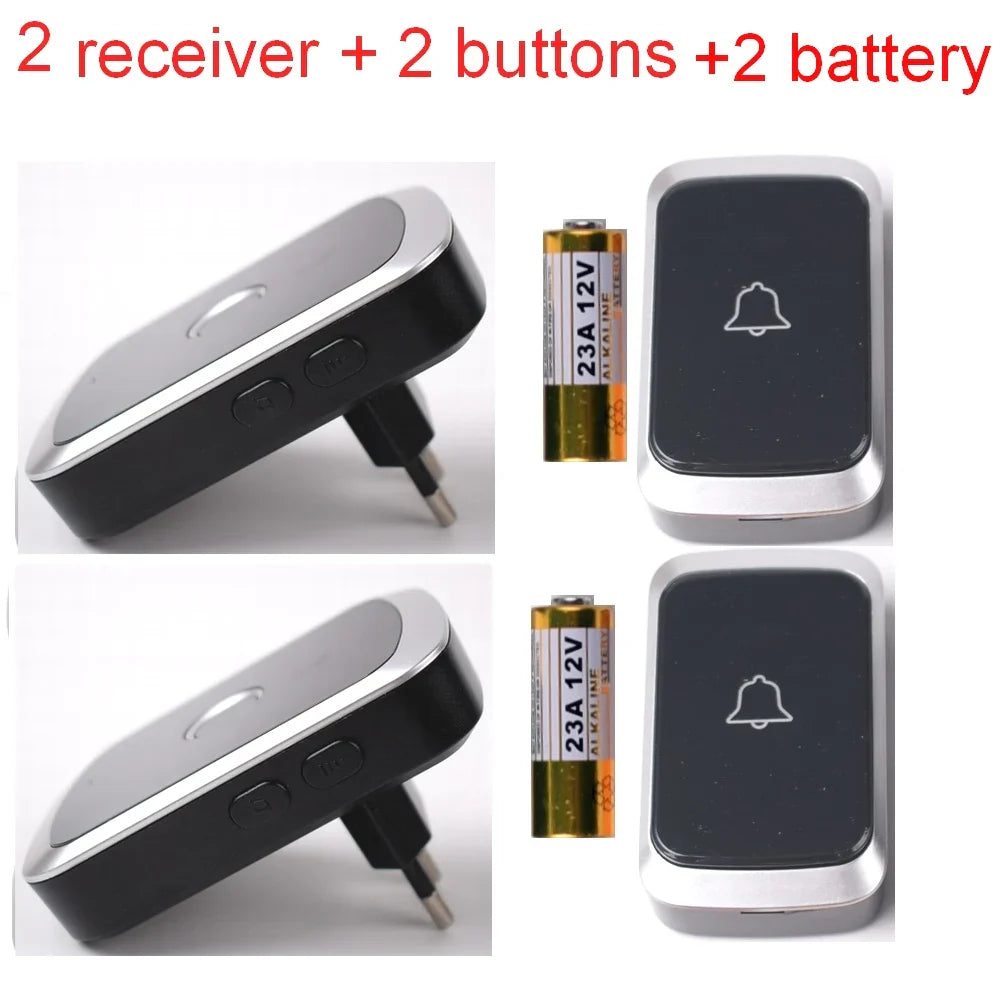 Waterproof Wireless Doorbell — AC 100V-240V EU Plug, Smart Remote Control, Battery Included, Plug & Play