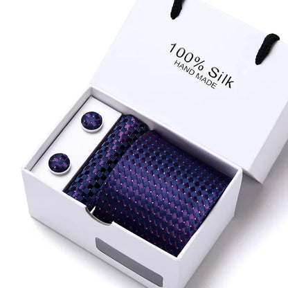 100% Silk Men’s Tie Gift Set - Classic 7.5cm Striped Floral Necktie with Handkerchief for Office, Party & Wedding Formal Wear