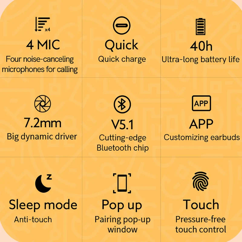 QCY T13 Bluetooth Headphones V5.1 – Wireless TWS Earbuds with Touch Control, 4 Mics, ENC HD Call, and Customizing App