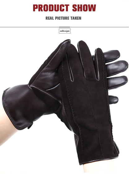 Women’s Winter Touch Gloves – 50% Genuine Leather & 50% Suede, Colorful Warm Leather Gloves