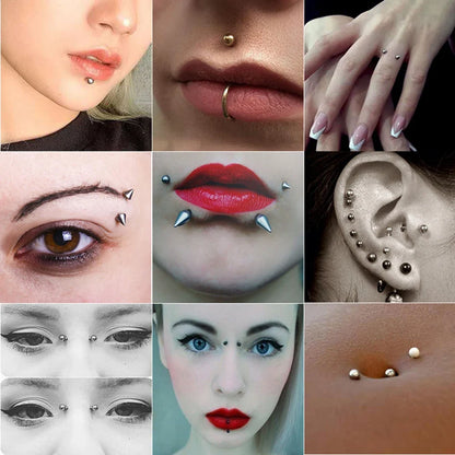 Fake Piercing Jewelry Set - Stick-On Eyebrow, Lip, Nose, Belly & Ear Studs Non-Piercing Accessories