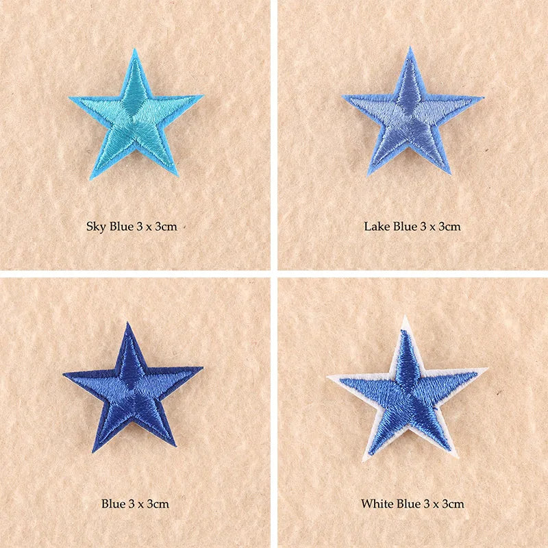 Stars Embroidered Iron-On Patches – Gold, Silver & Colorful Appliqué Stickers for Clothing, Jackets, Bags & DIY Craft Decoration