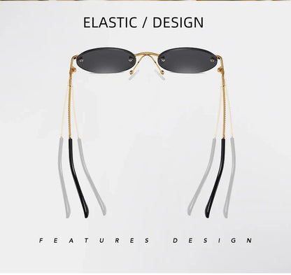Retro Oval Rimless Sunglasses – Blue Mirror Gold Metal UV400 for Men & Women