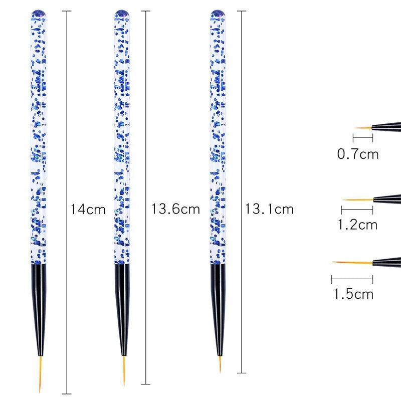 3PCS Acrylic French Nail Art Painting Pens - Slim Line Drawing Brushes for 3D Tips, UV Gel & Manicure Designs