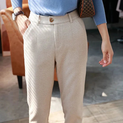Woolen Harem Pants for Women - High Waisted Casual Pencil Trousers for Autumn/Winter 2024, Perfect for Office and Everyday Wear