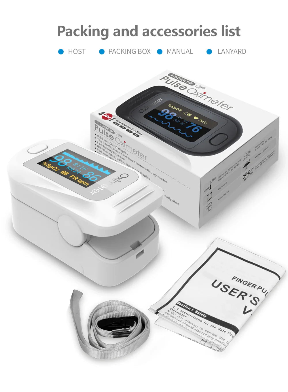 Portable Professional Finger Pulse Oximeter – Digital OLED Blood Oxygen, Heart Rate Health Monitor Tool