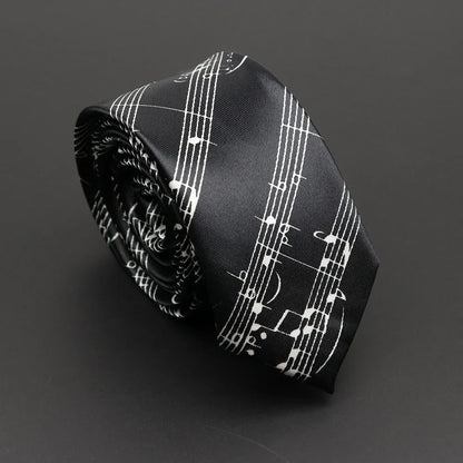 Musical Notes Slim Necktie - Silky Piano & Guitar Print Tie for Men & Women, Elegant Fashion Gift