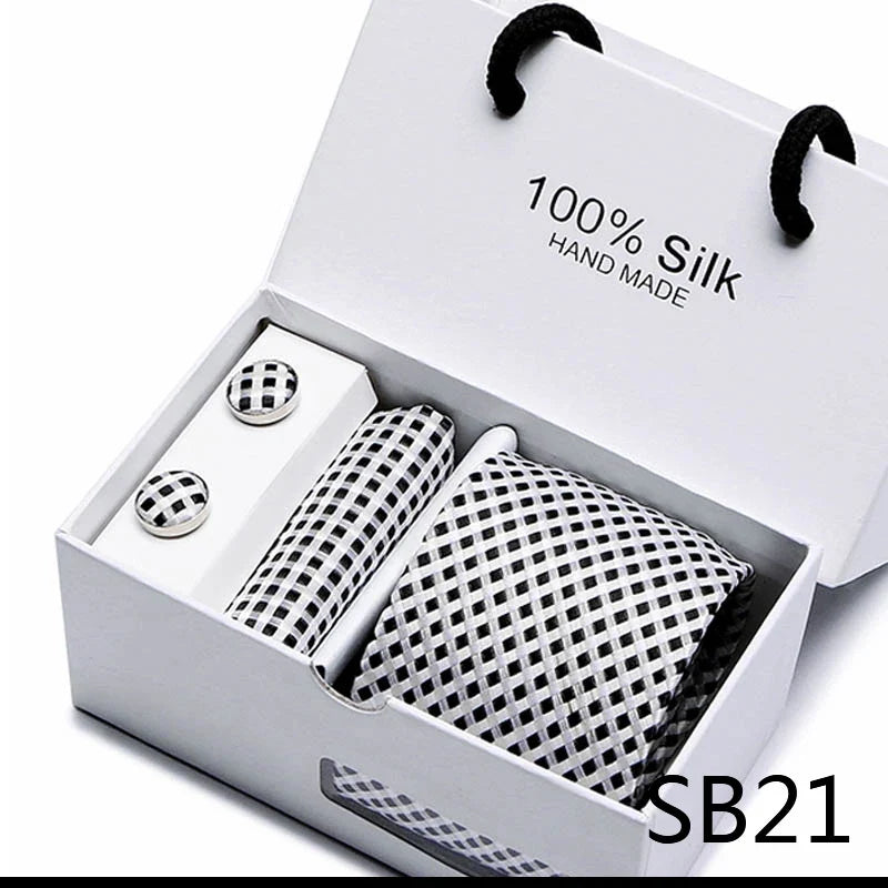 100% Silk Tie Gift Set - Classic Striped Wedding Necktie with Handkerchief for Men