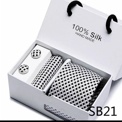 100% Silk Men’s Tie Gift Set - Classic 7.5cm Striped Floral Necktie with Handkerchief for Office, Party & Wedding Formal Wear