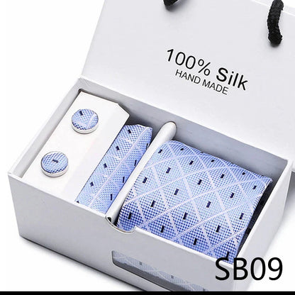 100% Silk Men’s Tie Gift Set - Classic 7.5cm Striped Floral Necktie with Handkerchief for Office, Party & Wedding Formal Wear