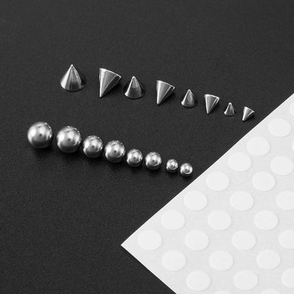 Fake Piercing Jewelry Set - Stick-On Eyebrow, Lip, Nose, Belly & Ear Studs Non-Piercing Accessories