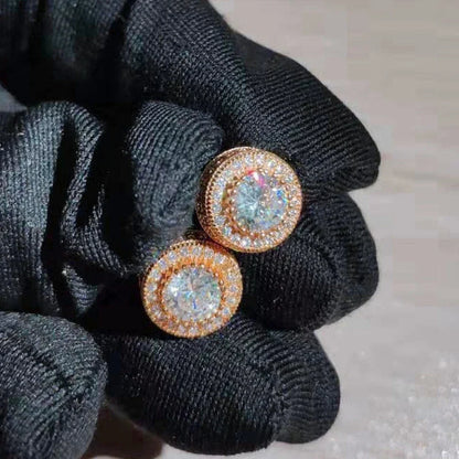 Austrian Crystal Round Stud Earrings - White Zircon Gold Tone Hip Hop Wedding Jewelry for Women