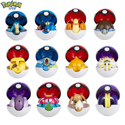 Genuine Pokémon Action Figures Set with Original Box – Pikachu, Charizard, Greninja, Pokéball Deformation Model Toys Gift
