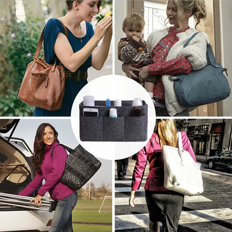 HHYUKIMI Brand Makeup Organizer Felt Insert Bag: Travel Inner Purse for Handbag - Portable Cosmetic Bags Fit Various Brands