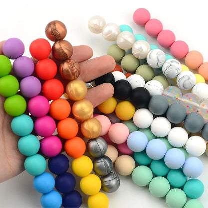 LOFCA Silicone Teething Beads - 20pcs 15mm Round Baby Chew Beads for DIY Teether Toys Infant Accessories