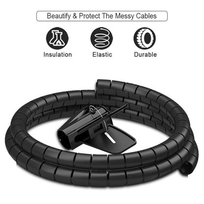 2M Flexible Spiral Cable Protector - 16/10mm Wire Organizer Tube for Computer Cords, Cable Management Clip Tool