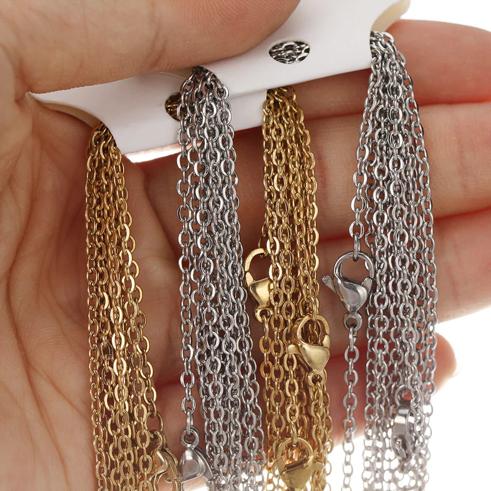 10Pcs 50cm Stainless Steel Link Chains – Cuban Cross Necklaces for DIY Jewelry Making & Gifts (Bulk)