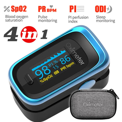 Kiuzou Medical Finger Pulse Oximeter – Portable OLED SPO2, PR, Sleep Monitor, 8-Hour Battery, Blood Oxygen Case