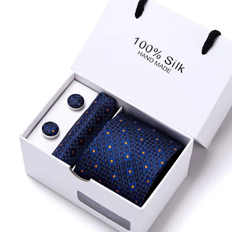100% Silk Men’s Tie Gift Set - Classic 7.5cm Striped Floral Necktie with Handkerchief for Office, Party & Wedding Formal Wear