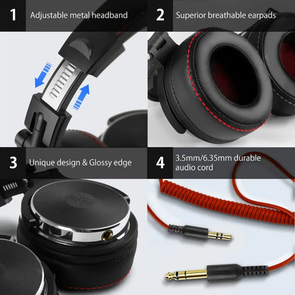 OneOdio Wired Over-Ear Headphones with Microphone – Professional DJ Studio Hi-Res Music Headset