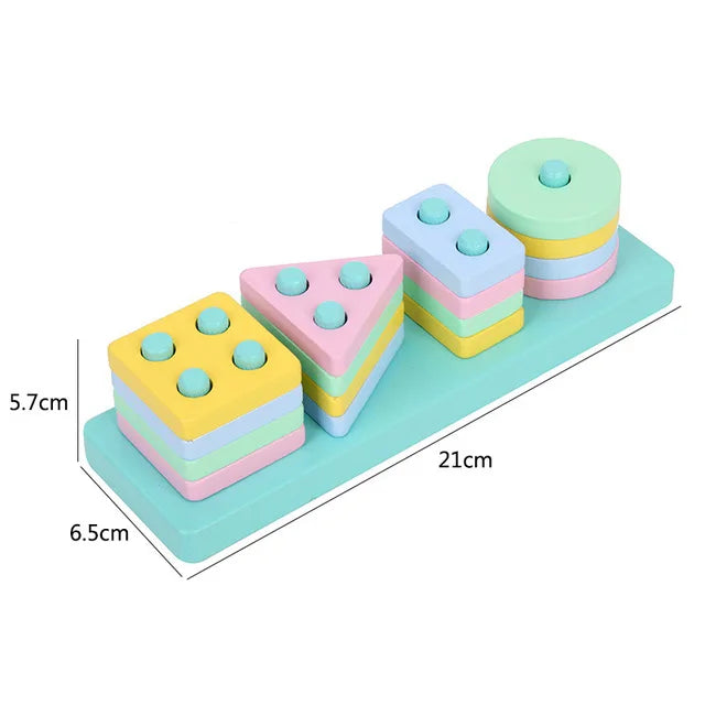 Hot Kids Montessori Wooden Toys – Macaron Blocks, Music Rattles, Colorful Educational Learning Blocks for Babies