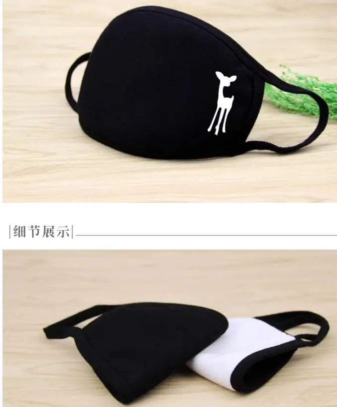Black Cartoon Animal Face Mask – Unisex Winter Cotton Half Face Mask, Dustproof & Thickened for Cycling