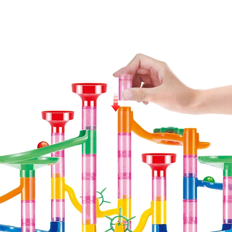 DIY Marble Run Race Track Set - 3D Maze Ball Roller Building Blocks Toy for Kids Creative STEM Play