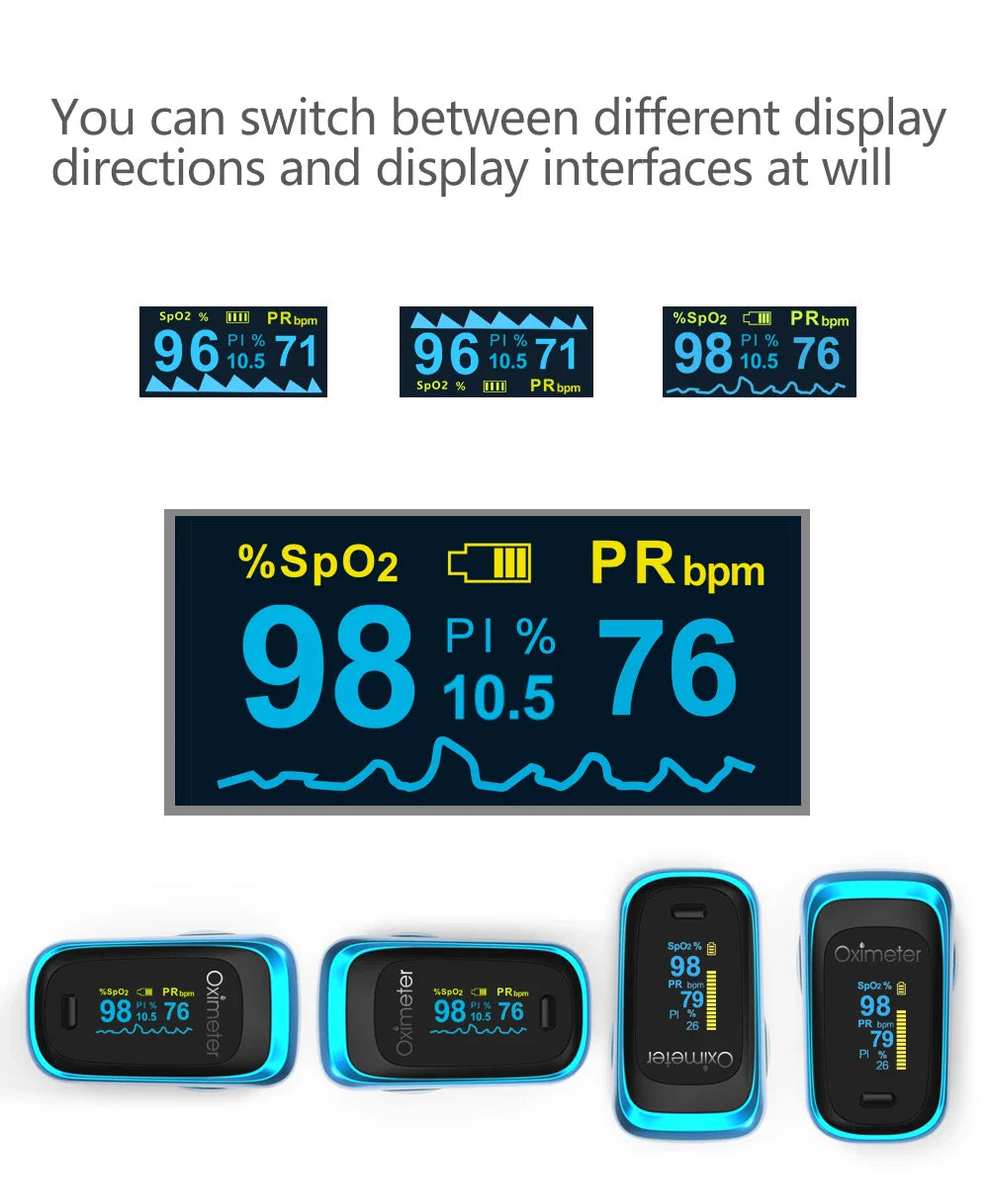 Kiuzou Medical Finger Pulse Oximeter – Portable OLED SPO2, PR, Sleep Monitor, 8-Hour Battery, Blood Oxygen Case