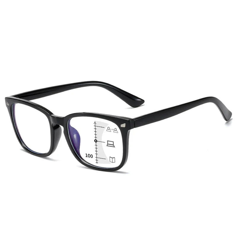CRIXALIS Square Progressive Reading Glasses – Multifocal Anti-Glare Computer Eyewear for Men & Women, UV400 Protection