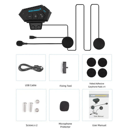 BT12 Motorcycle Helmet Headset - Stereo Bluetooth Earphone, Wireless Hands-Free Mic & Music Player for Motorbike Riders