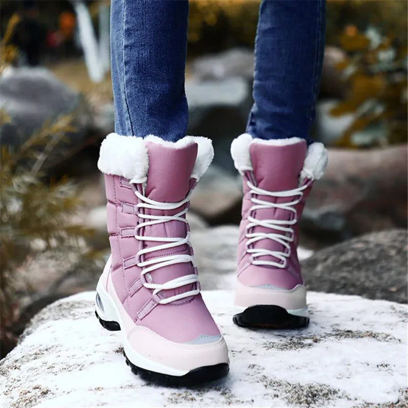 Women’s Waterproof Winter Snow Boots – Warm Plush Fur, Non-Slip Outdoor Platform Ankle Boots