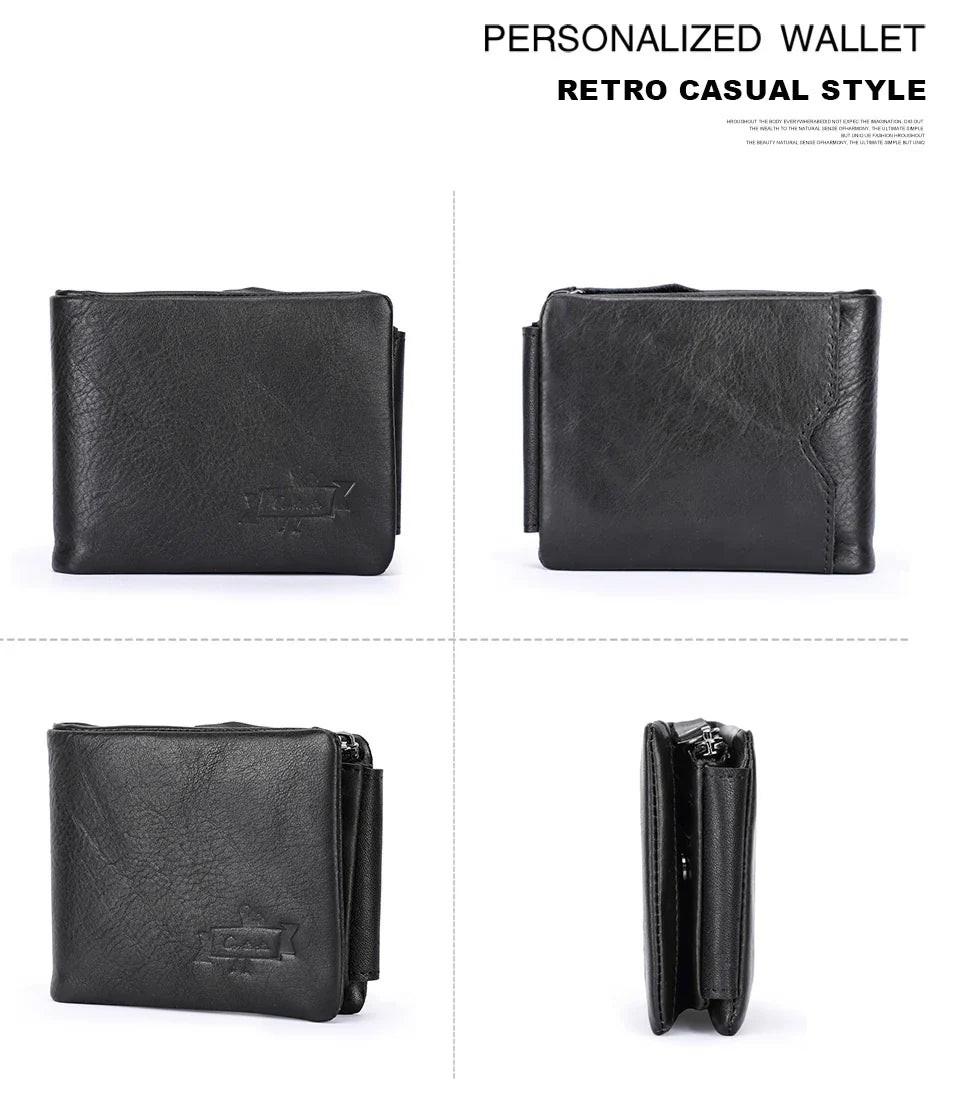 CONTACT'S Genuine Crazy Horse Leather Trifold Wallet – Vintage Men's Cowhide Wallet with Zip Coin Pocket