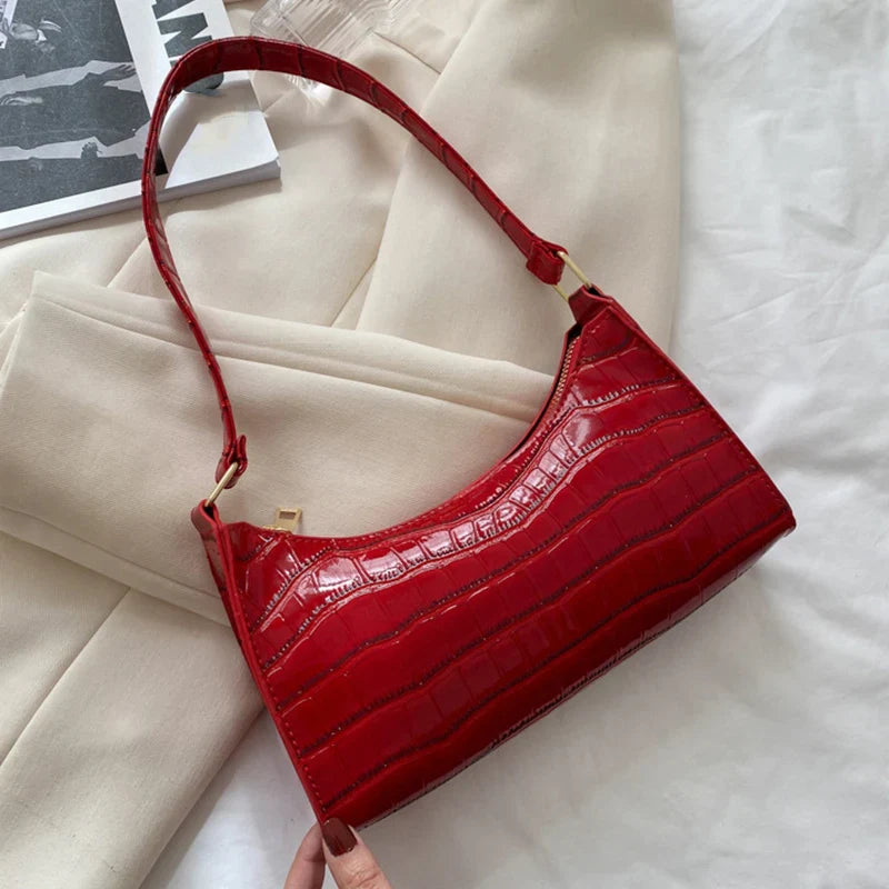 Fashion PU Leather Handbag for Women – Alligator Pattern Small Underarm Messenger Bag & Purse