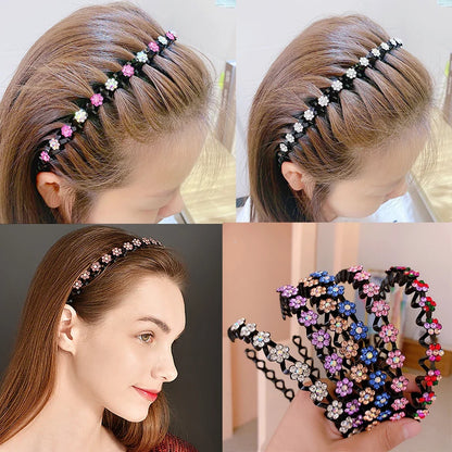 Rhinestone Pearl Flower Hairband - Non-Slip Elastic Headband for Women & Girls