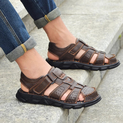 Men's Genuine Leather Casual Sandals - Breathable Summer Outdoor Walking Shoes