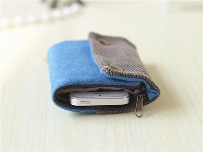 Handmade Three-Fold Fabric Wallet — Short Zipper Purse for Women & Men, Multi-Function Card & Key Holder for Teens