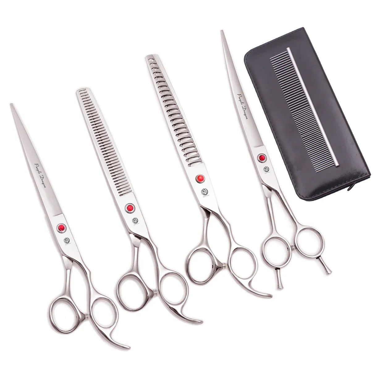 8-inch Purple Dragon Japan 440C Dog Grooming Scissors – Curved Chunker & Thinning Shears with Case (Model Z3015)