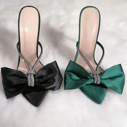 Women’s Crystal Butterfly Mules - Pointed Toe Slip-On High Heel Sandals for Wedding & Party Wear