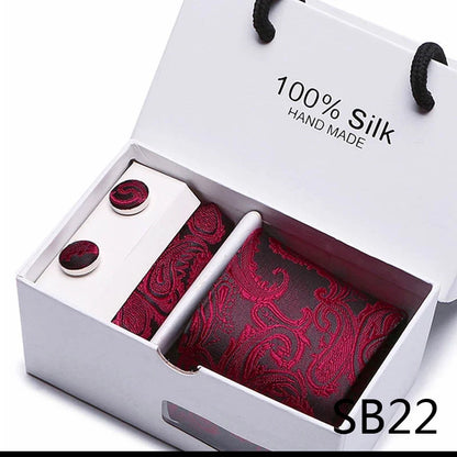 100% Silk Men’s Tie Gift Set - Classic 7.5cm Striped Floral Necktie with Handkerchief for Office, Party & Wedding Formal Wear