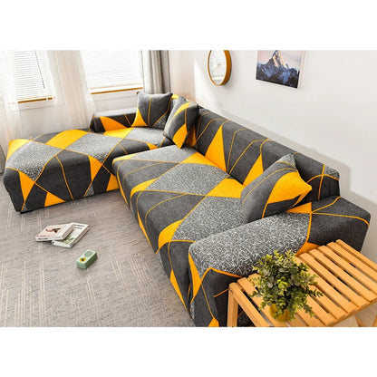Stretch Sofa Cover - Printed Elastic Slipcover for L-Shaped Corner Couch, Living Room 1/2/3/4 Seat Protector