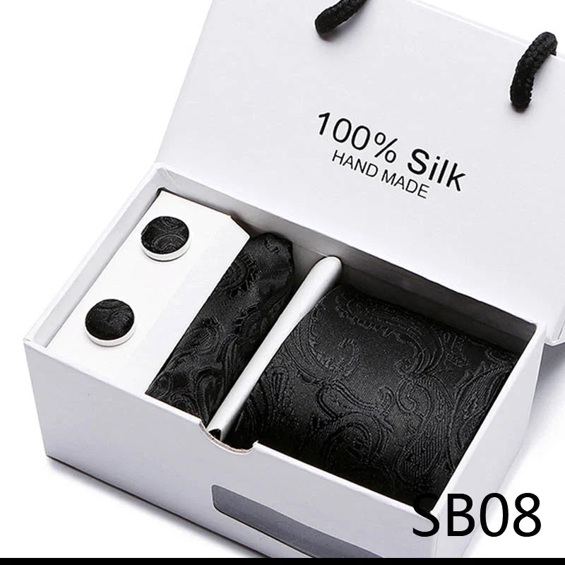 100% Silk Men’s Tie Gift Set - Classic 7.5cm Striped Floral Necktie with Handkerchief for Office, Party & Wedding Formal Wear