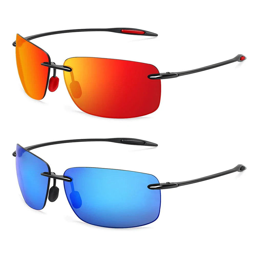 JULI The Matrix Classic Sports Rimless Sunglasses for Men - Orange Rectangle Ultralight Frame, UV400 Protection Driving Eyewear (MJ8009)