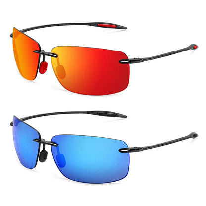JULI The Matrix Classic Sports Rimless Sunglasses for Men - Orange Rectangle Ultralight Frame, UV400 Protection Driving Eyewear (MJ8009)