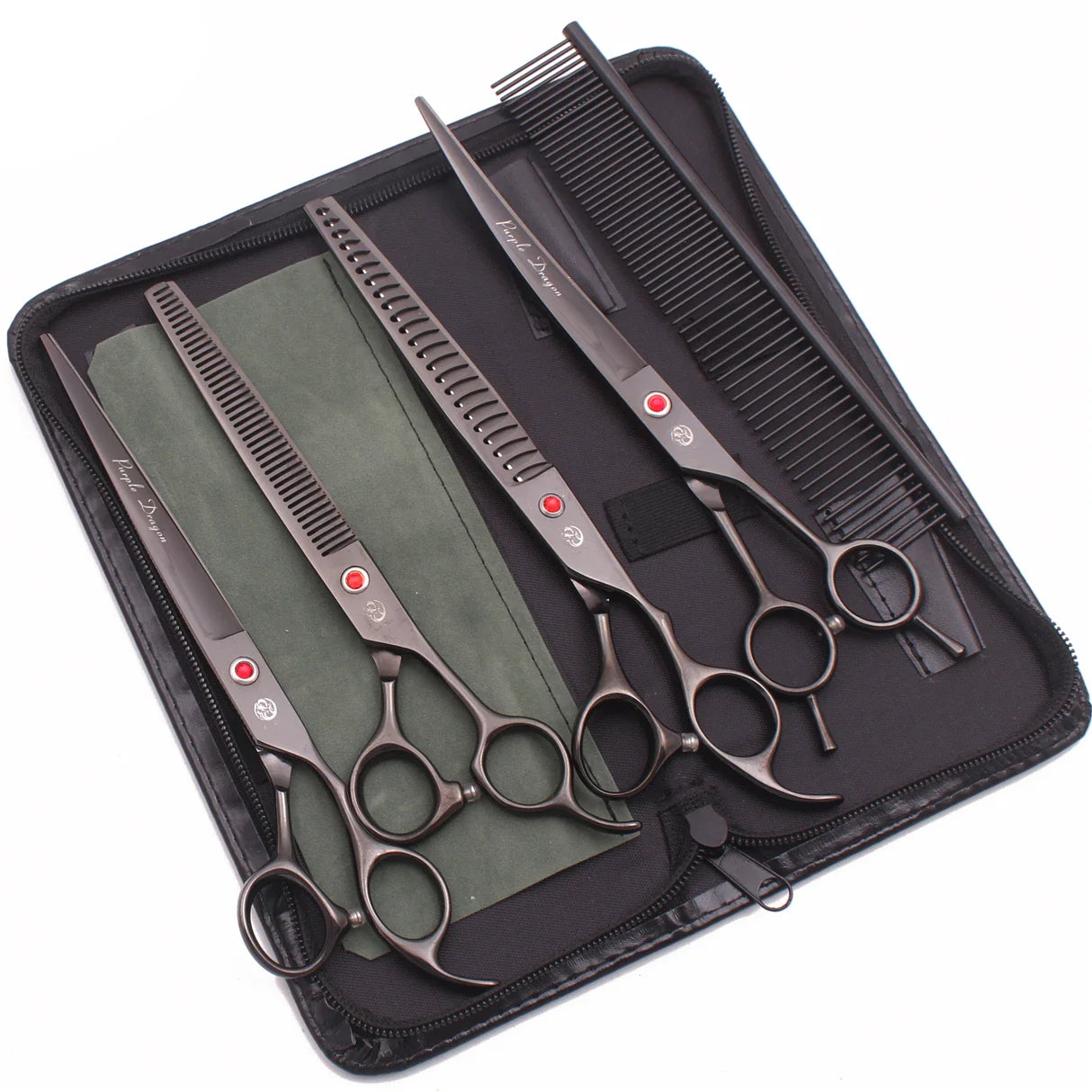 8-inch Purple Dragon Japan 440C Dog Grooming Scissors – Curved Chunker & Thinning Shears with Case (Model Z3015)