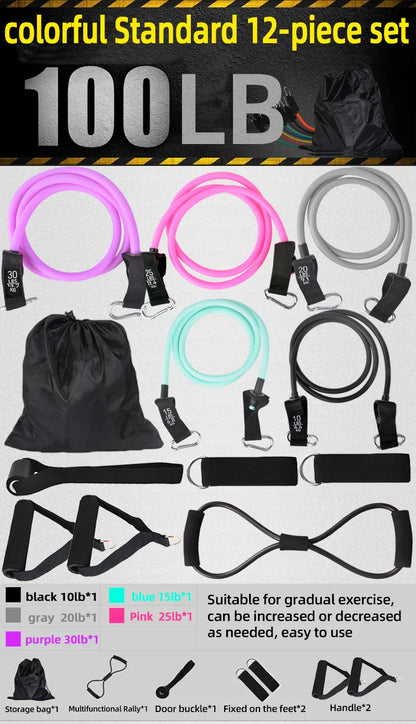 12PCS Resistance Bands Set – Professional Bodybuilding & Weight Training Equipment, Elastic Rubber Bands for Home Gym Fitness