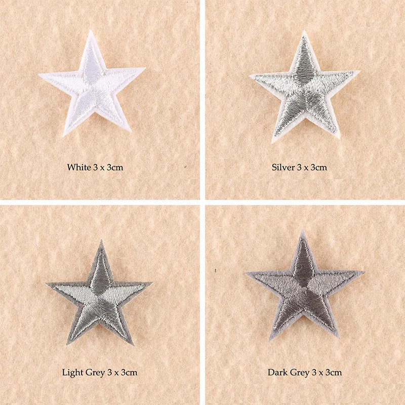 Stars Embroidered Iron-On Patches – Gold, Silver & Colorful Appliqué Stickers for Clothing, Jackets, Bags & DIY Craft Decoration