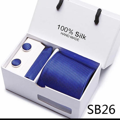 100% Silk Men’s Tie Gift Set - Classic 7.5cm Striped Floral Necktie with Handkerchief for Office, Party & Wedding Formal Wear