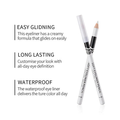 Waterproof White Eyeliner Pencil – Quick-Dry, Long-Lasting No-Bloom Eye Liner Pen for Professional Makeup