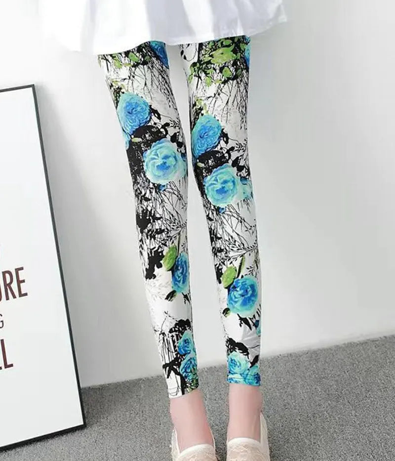 Plus Size Women Printed Leggings – Floral Elephant Star Plaid High Waist Stretch Slim Fit Skinny Pants 2XL–3XL Milk Silk Jeggings