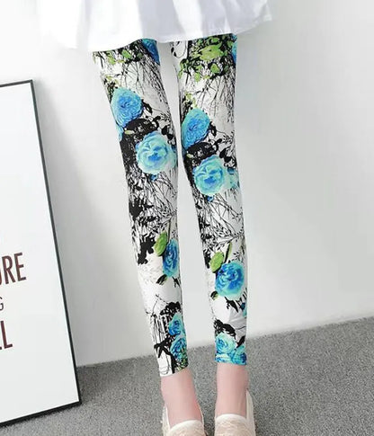Plus Size Women Printed Leggings – Floral Elephant Star Plaid High Waist Stretch Slim Fit Skinny Pants 2XL–3XL Milk Silk Jeggings